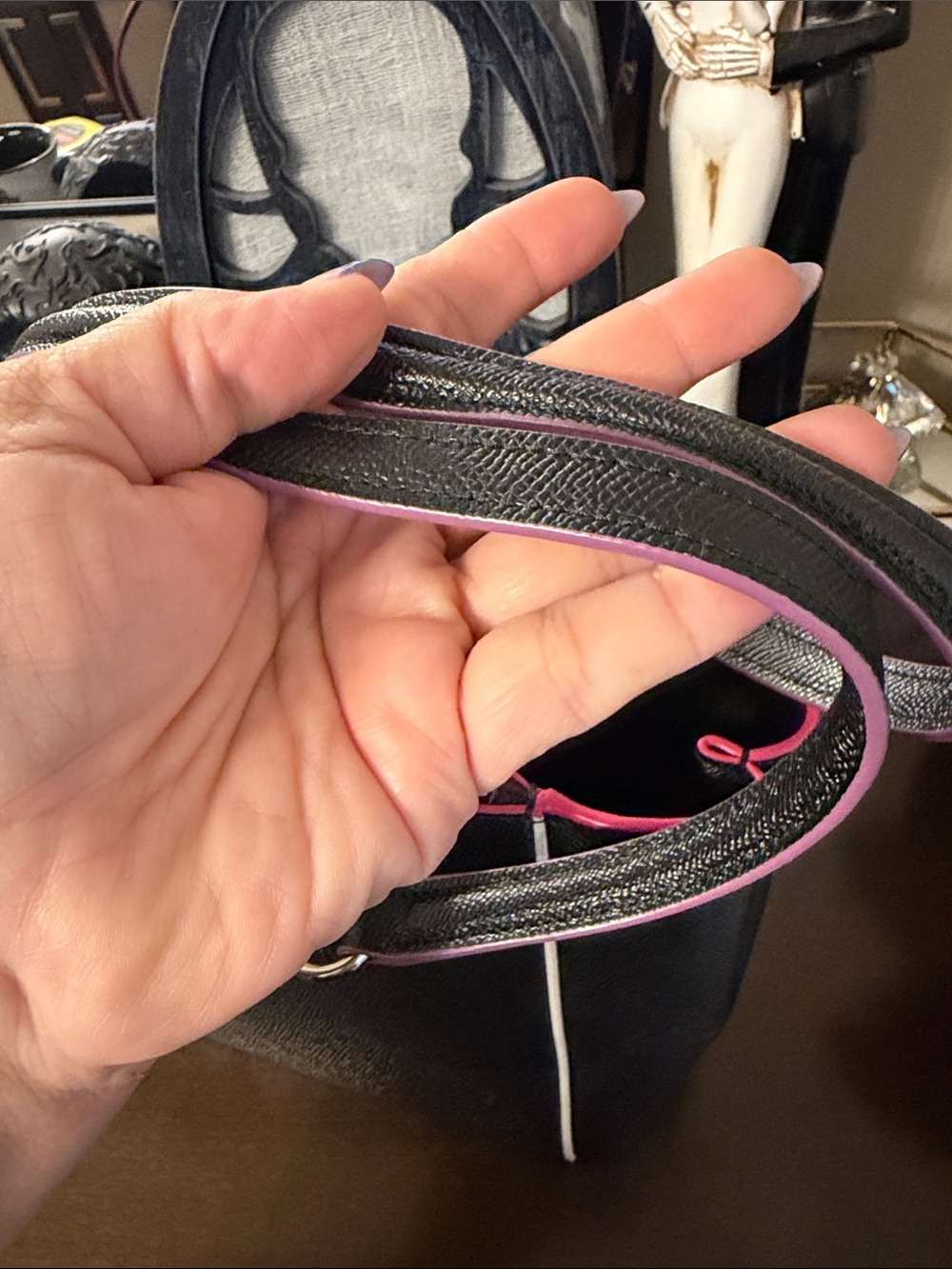 Coach Christie Black Pink Leather Shoulder crossbody Bag with Trim - Picture 11 of 13